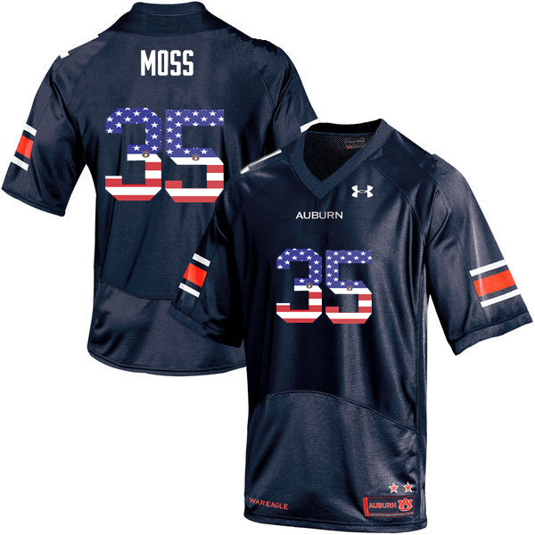 Men's Auburn Tigers #35 James Owens Moss USA Flag Fashion Navy College Stitched Football Jersey